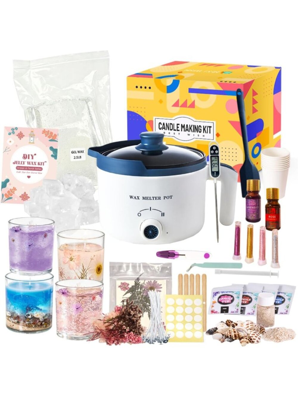 DIY Jelly Wax Candle Making Kit for Adults - Clear Jars Included, Craft Supplies